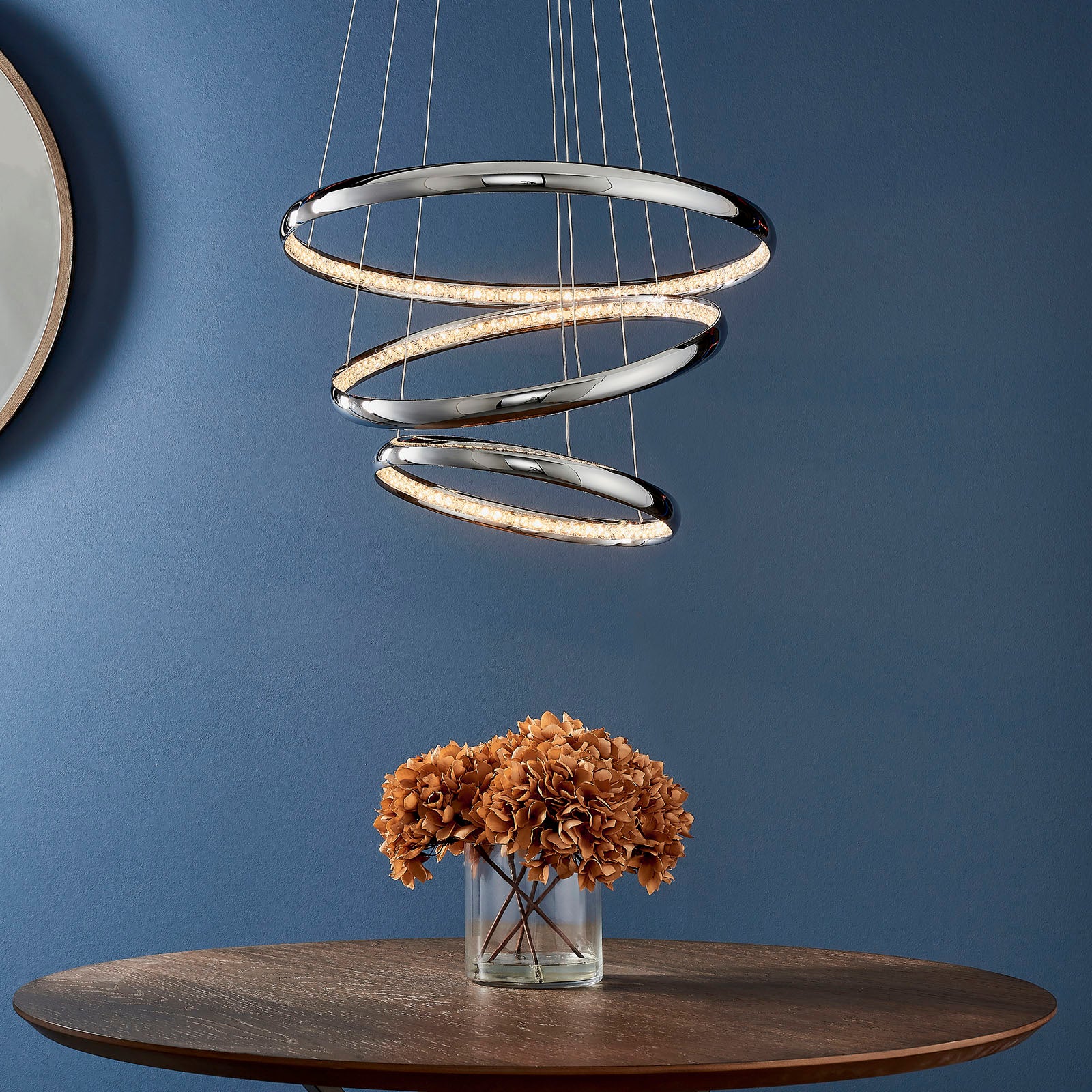 Ozias Polished Chrome LED Pendant Light with Clear Crystals