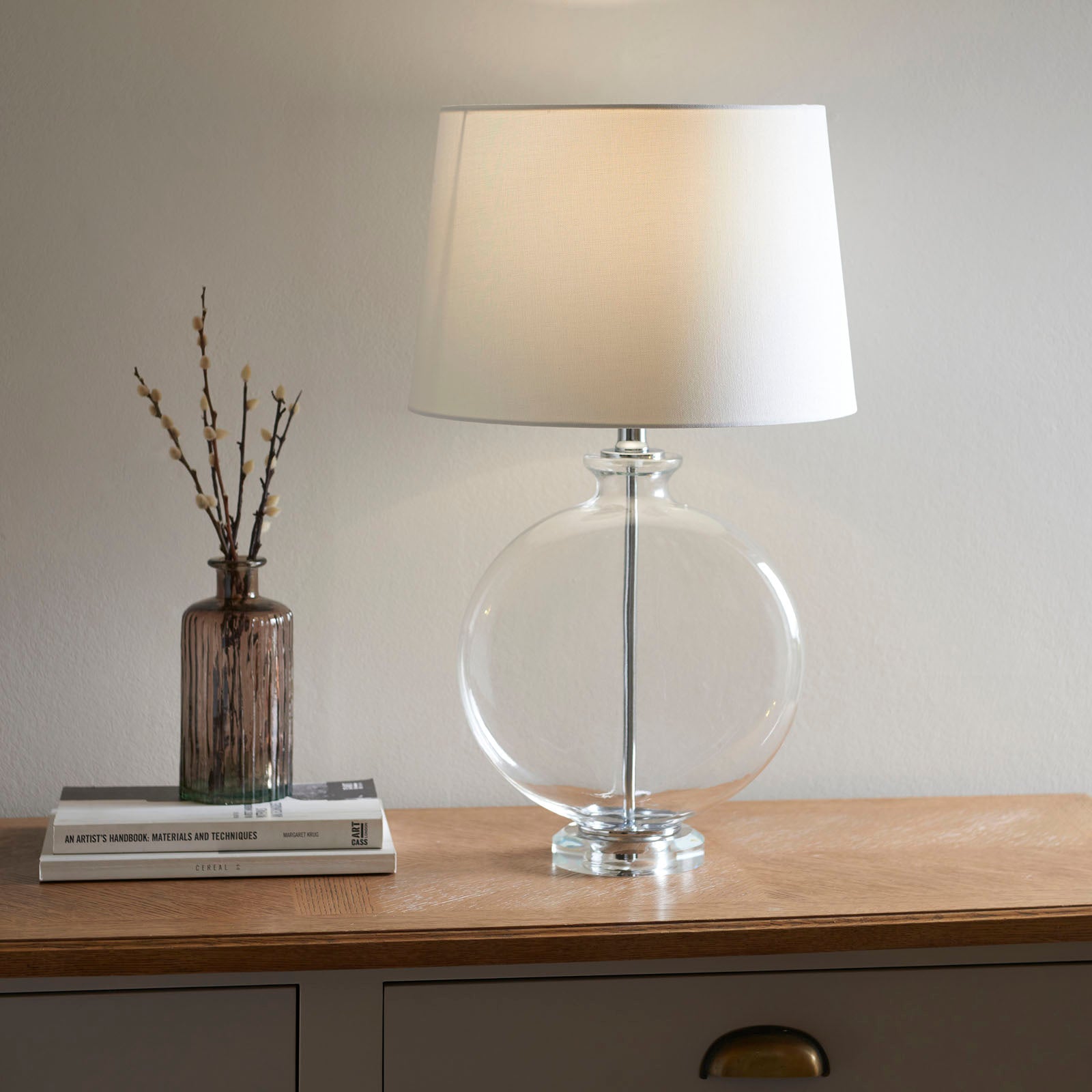 Gideon 1-Light Table Lamp - Clear Glass & White Linen Shade