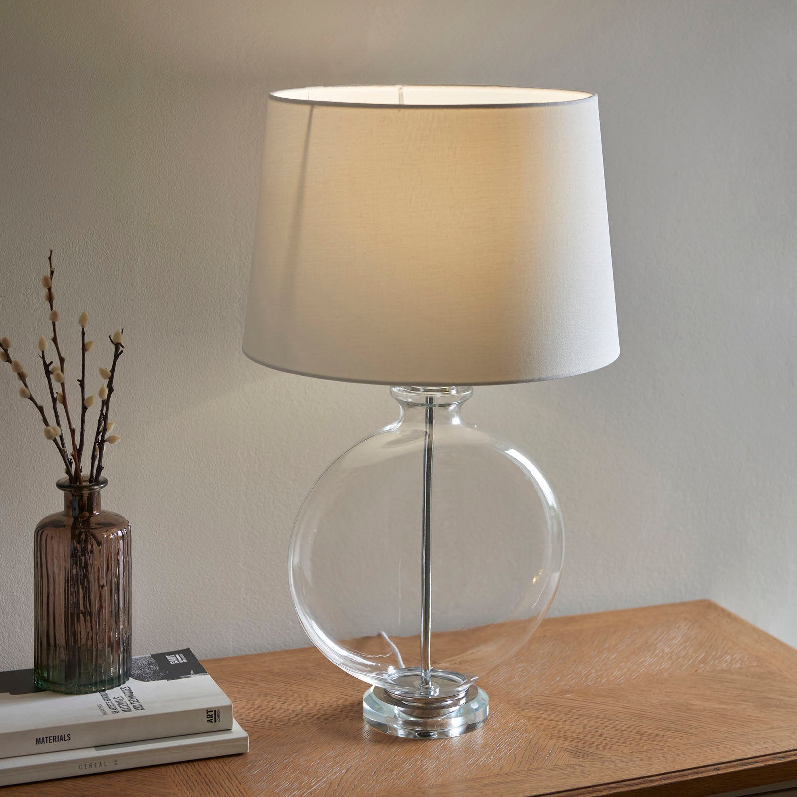 Gideon 1-Light Table Lamp - Clear Glass & White Linen Shade