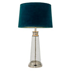 Winslet 1-Light Table Lamp with Clear Glass Base & Teal Velvet Shade