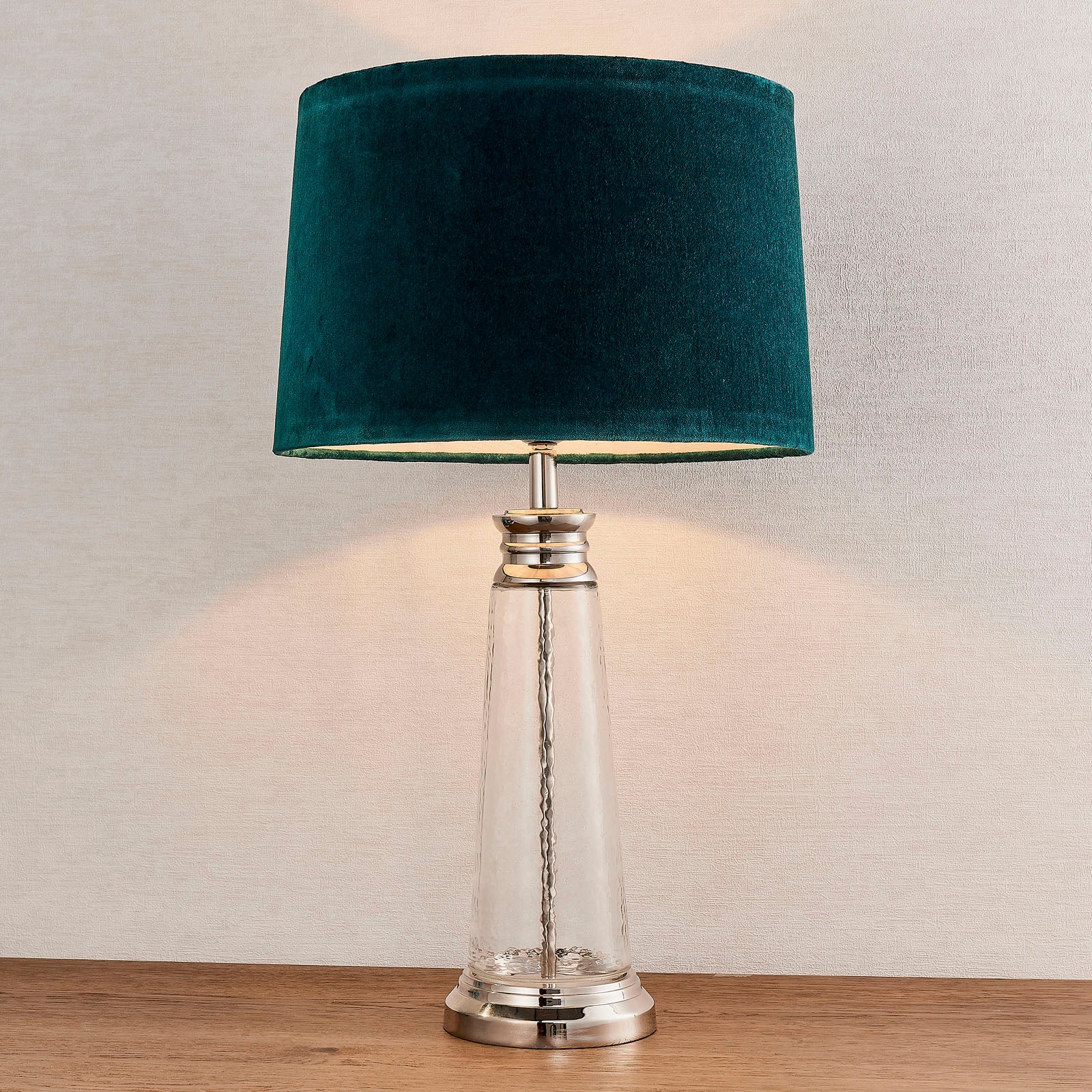 Winslet 1-Light Table Lamp with Clear Glass Base & Teal Velvet Shade