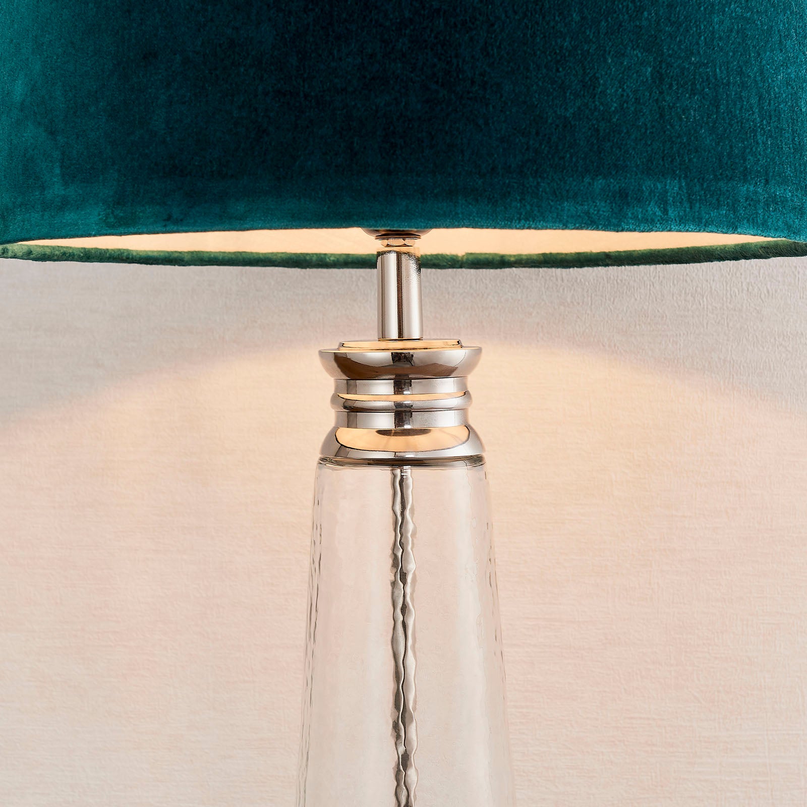 Winslet 1-Light Table Lamp with Clear Glass Base & Teal Velvet Shade