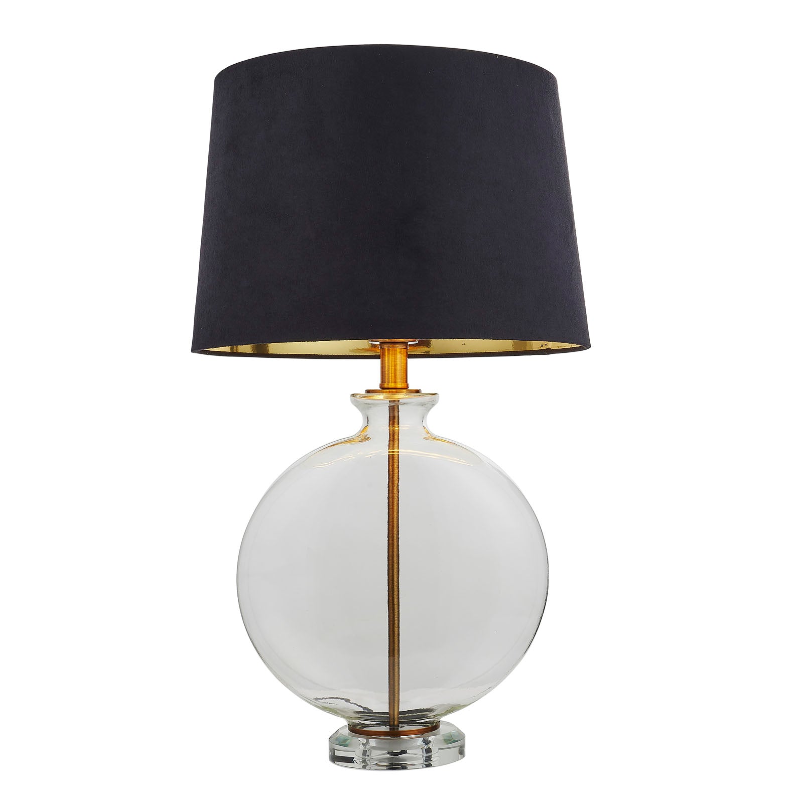 Gideon 1-Light Table Lamp - Clear Glass & Antique Brass with Velvet Shade
