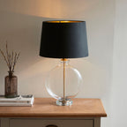 Gideon 1-Light Table Lamp - Clear Glass & Antique Brass with Velvet Shade