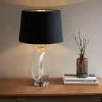 Gideon 1-Light Table Lamp - Clear Glass & Antique Brass with Velvet Shade
