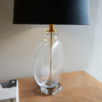Gideon 1-Light Table Lamp - Clear Glass & Antique Brass with Velvet Shade