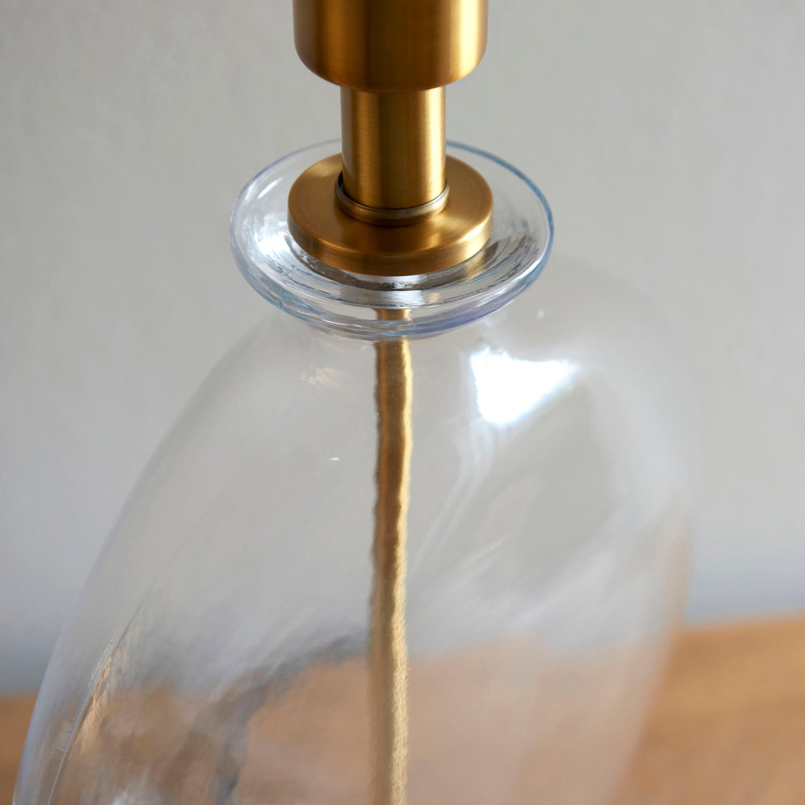 Gideon 1-Light Table Lamp - Clear Glass & Antique Brass with Velvet Shade