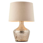 Meteora Vintage White & Hammered Pearl Table Lamp with Off-White Linen Shade
