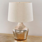 Meteora Vintage White & Hammered Pearl Table Lamp with Off-White Linen Shade