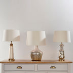 Meteora Vintage White & Hammered Pearl Table Lamp with Off-White Linen Shade