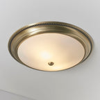 Atlas 2-Light Flush Mount: Antique Brass & Etched Glass (Dimmable)