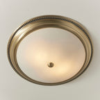 Atlas 2-Light Flush Mount: Antique Brass & Etched Glass (Dimmable)