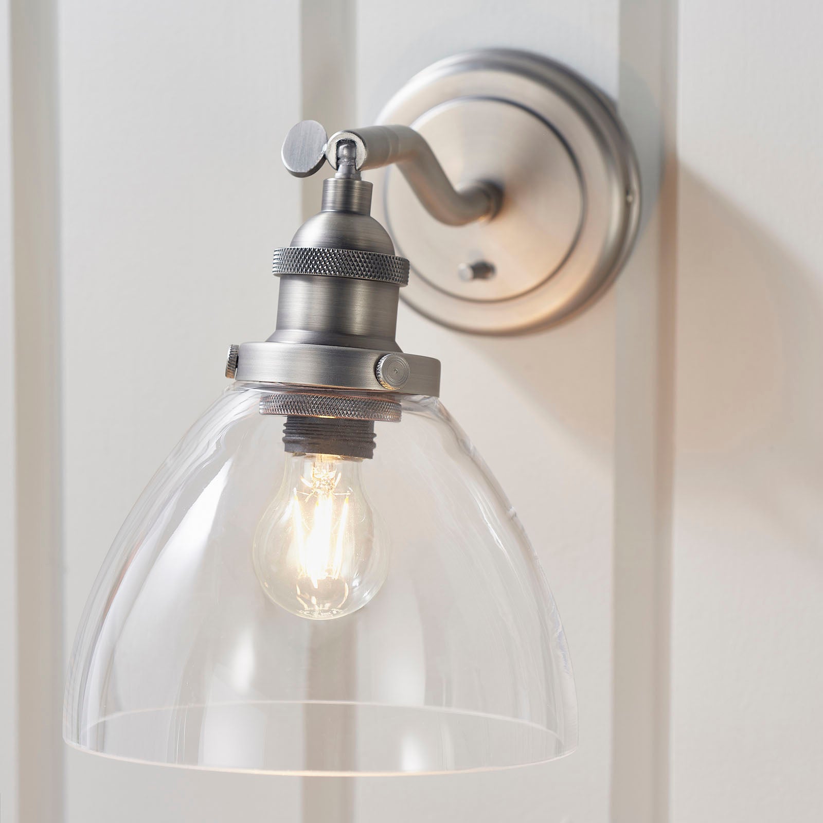 Hansen Brushed Silver Adjustable Industrial Wall Light
