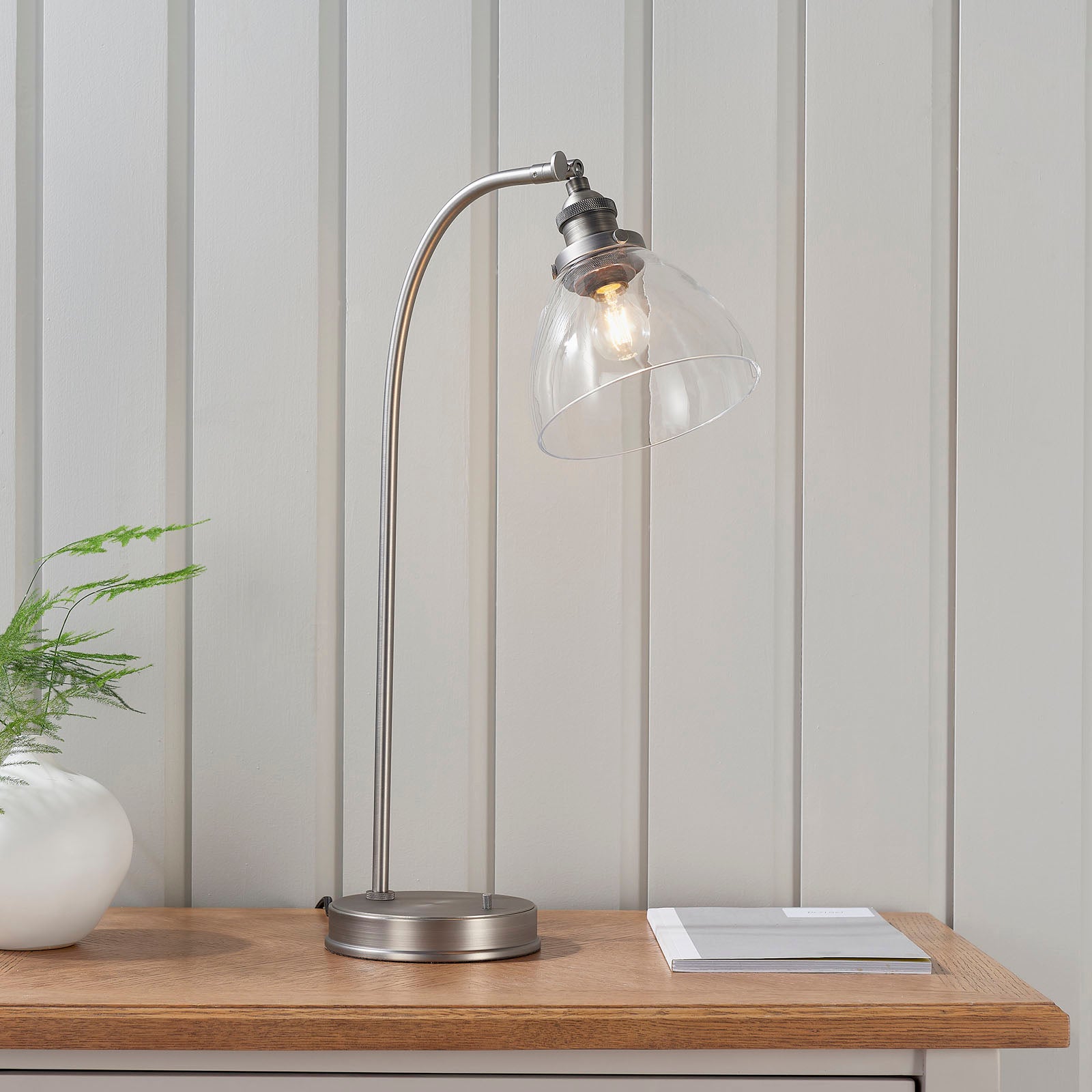 Hansen Brushed Silver Adjustable Industrial Table Lamp