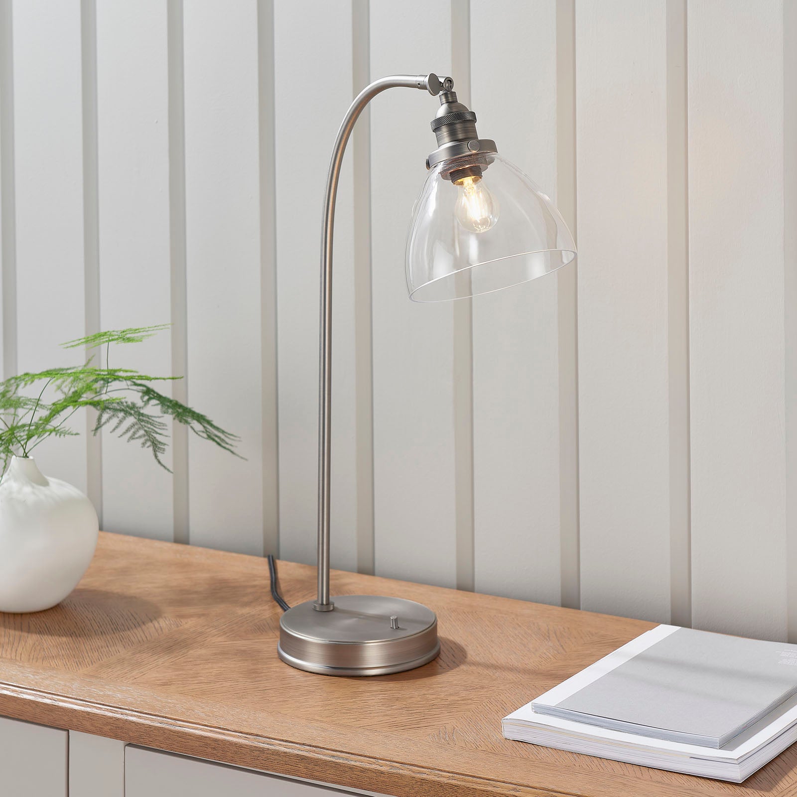 Hansen Brushed Silver Adjustable Industrial Table Lamp
