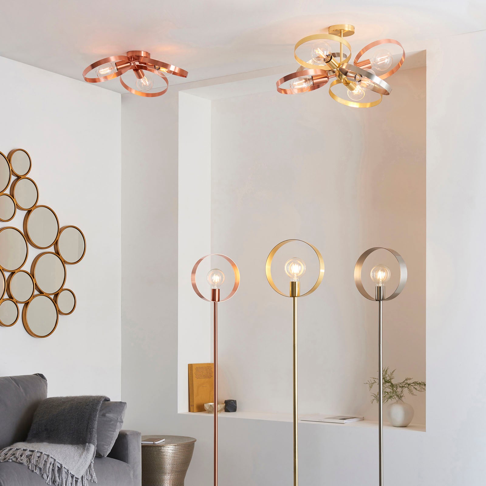 Hoop Multi-Finish Semi-Flush Ceiling Light with 6 Lights