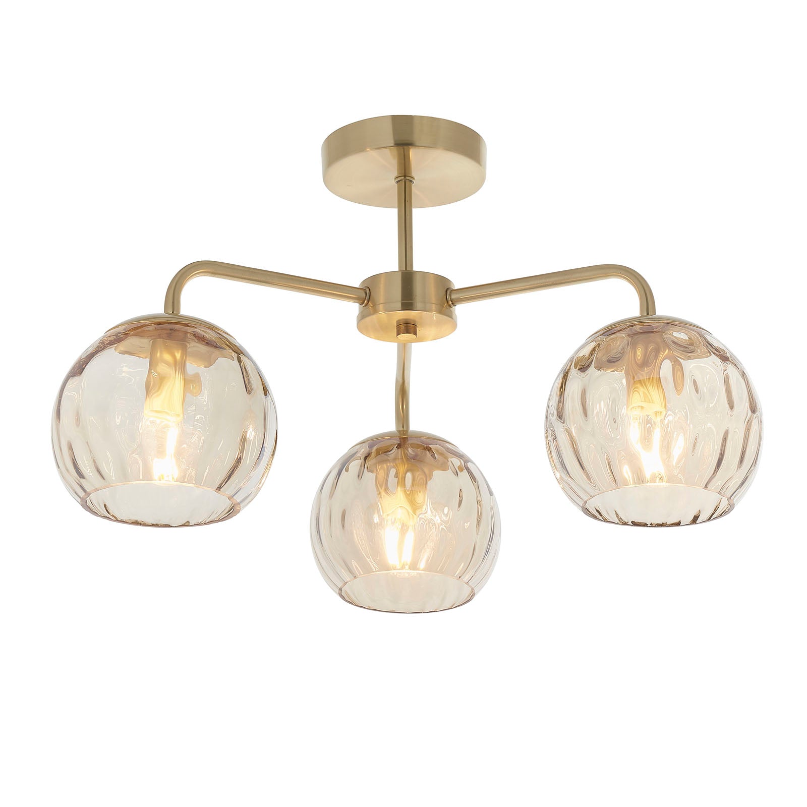 Dimple 3-Light Champagne Glass Semi-Flush Mount with Brushed Gold Finish