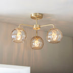 Dimple 3-Light Champagne Glass Semi-Flush Mount with Brushed Gold Finish