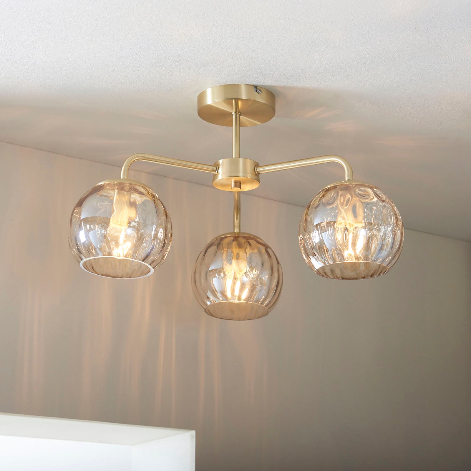 Dimple 3-Light Champagne Glass Semi-Flush Mount with Brushed Gold Finish