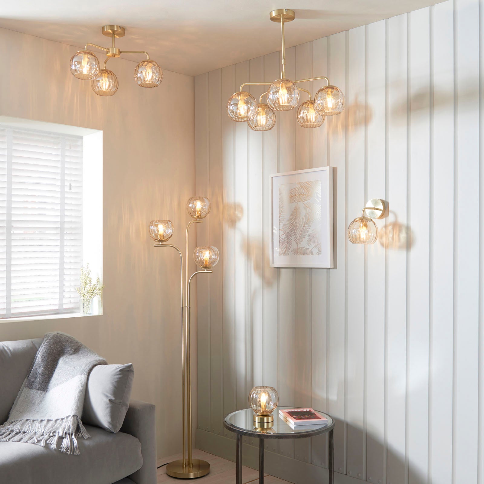 Dimple 3-Light Champagne Glass Semi-Flush Mount with Brushed Gold Finish