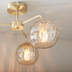 Dimple 3-Light Champagne Glass Semi-Flush Mount with Brushed Gold Finish