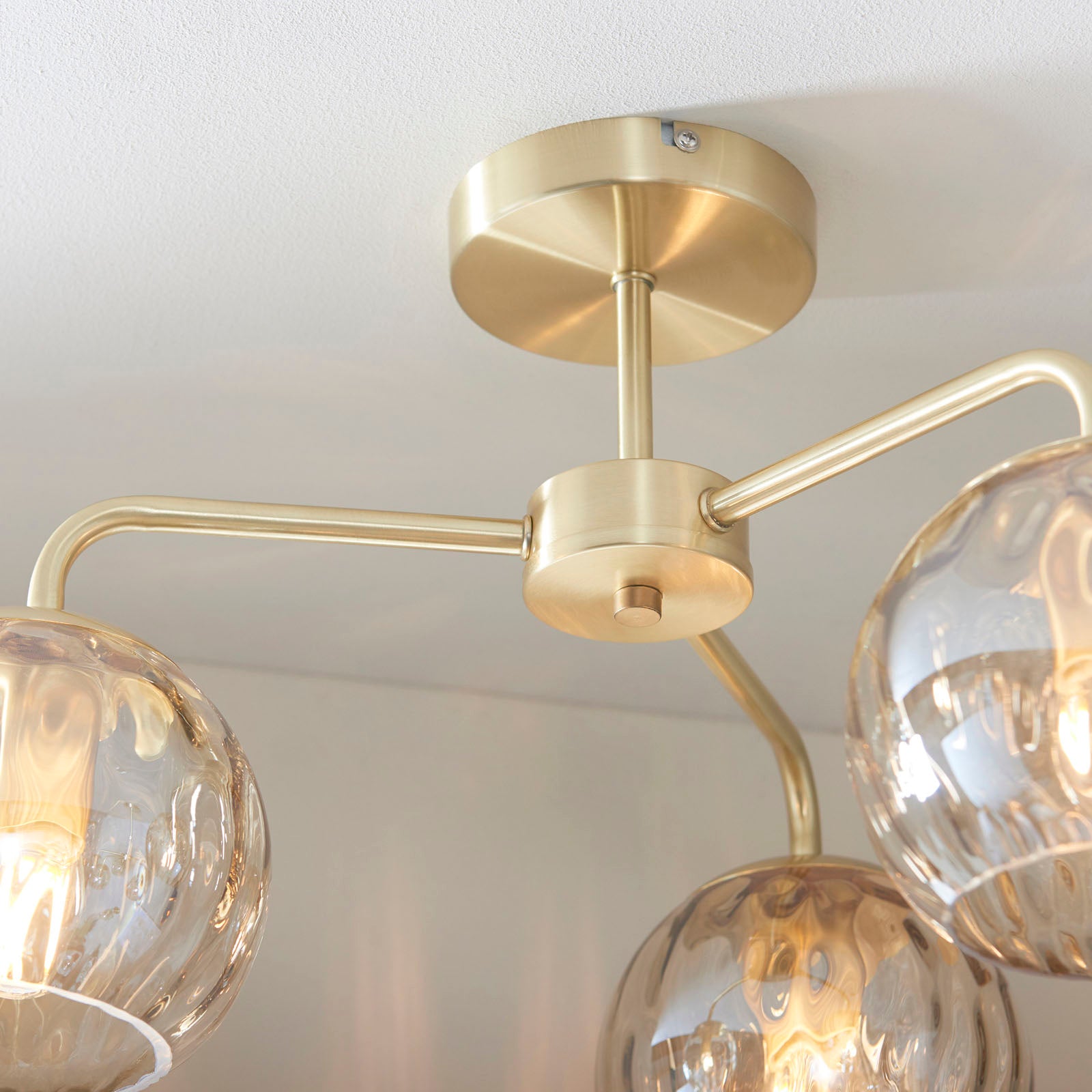 Dimple 3-Light Champagne Glass Semi-Flush Mount with Brushed Gold Finish