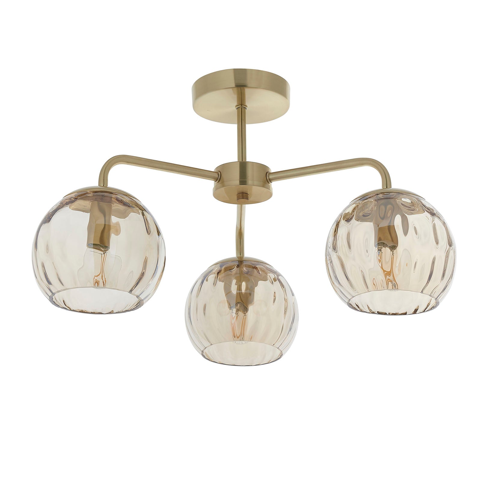Dimple 3-Light Champagne Glass Semi-Flush Mount with Brushed Gold Finish