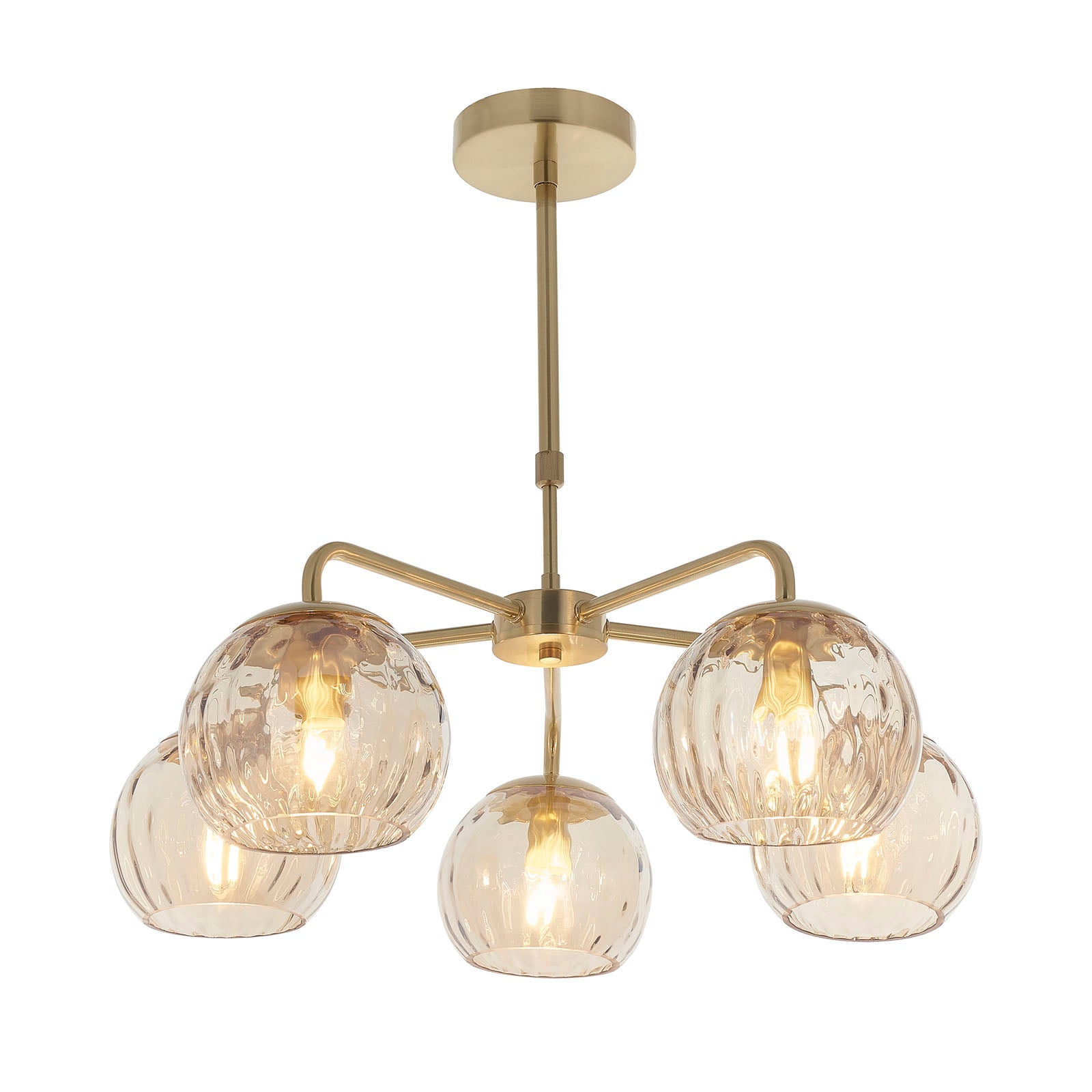Dimple 5-Light Adjustable Drop Ceiling Light with Champagne Glass & Brushed Gold
