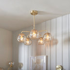 Dimple 5-Light Adjustable Drop Ceiling Light with Champagne Glass & Brushed Gold