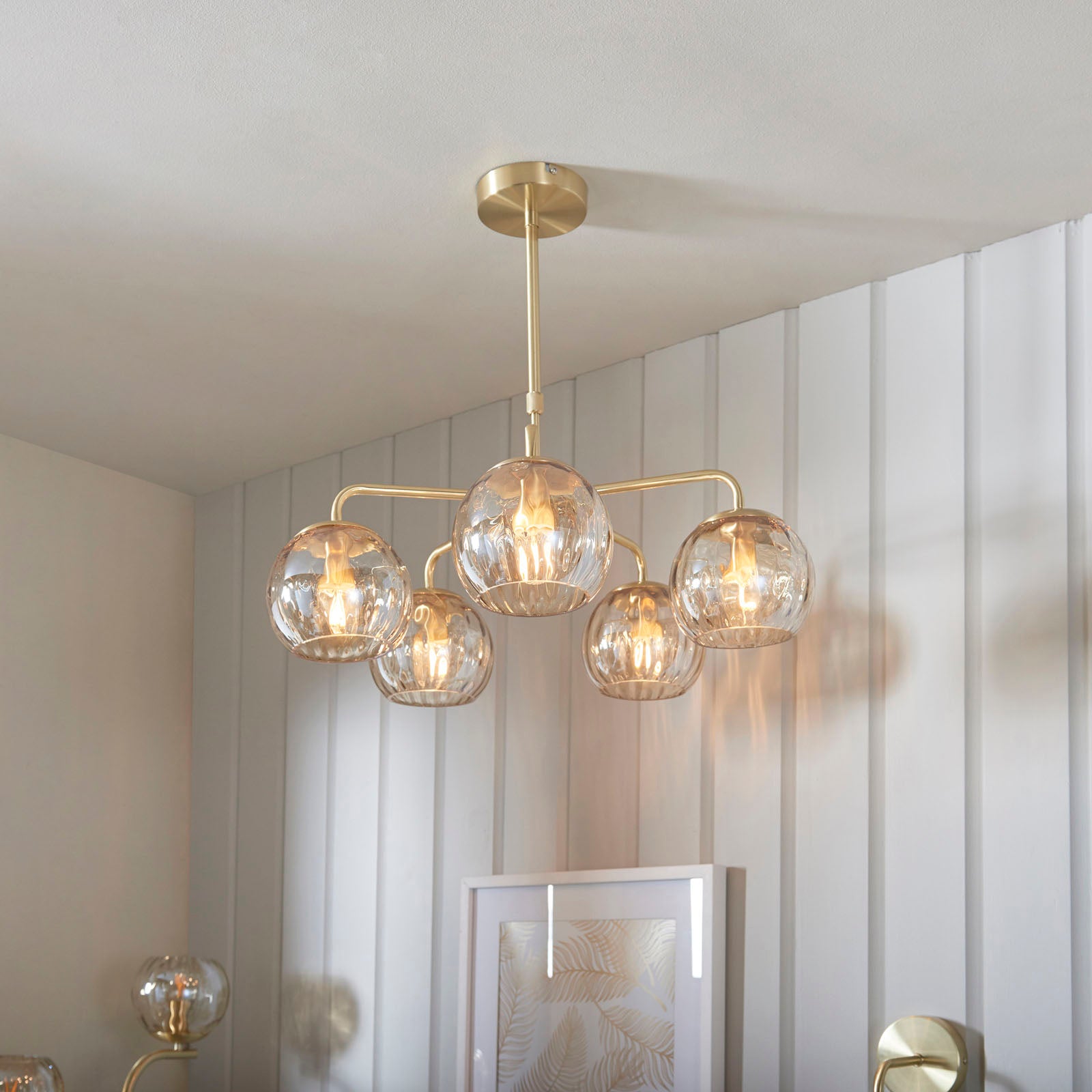 Dimple 5-Light Adjustable Drop Ceiling Light with Champagne Glass & Brushed Gold