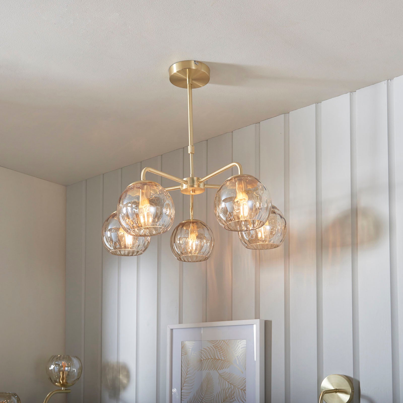 Dimple 5-Light Adjustable Drop Ceiling Light with Champagne Glass & Brushed Gold