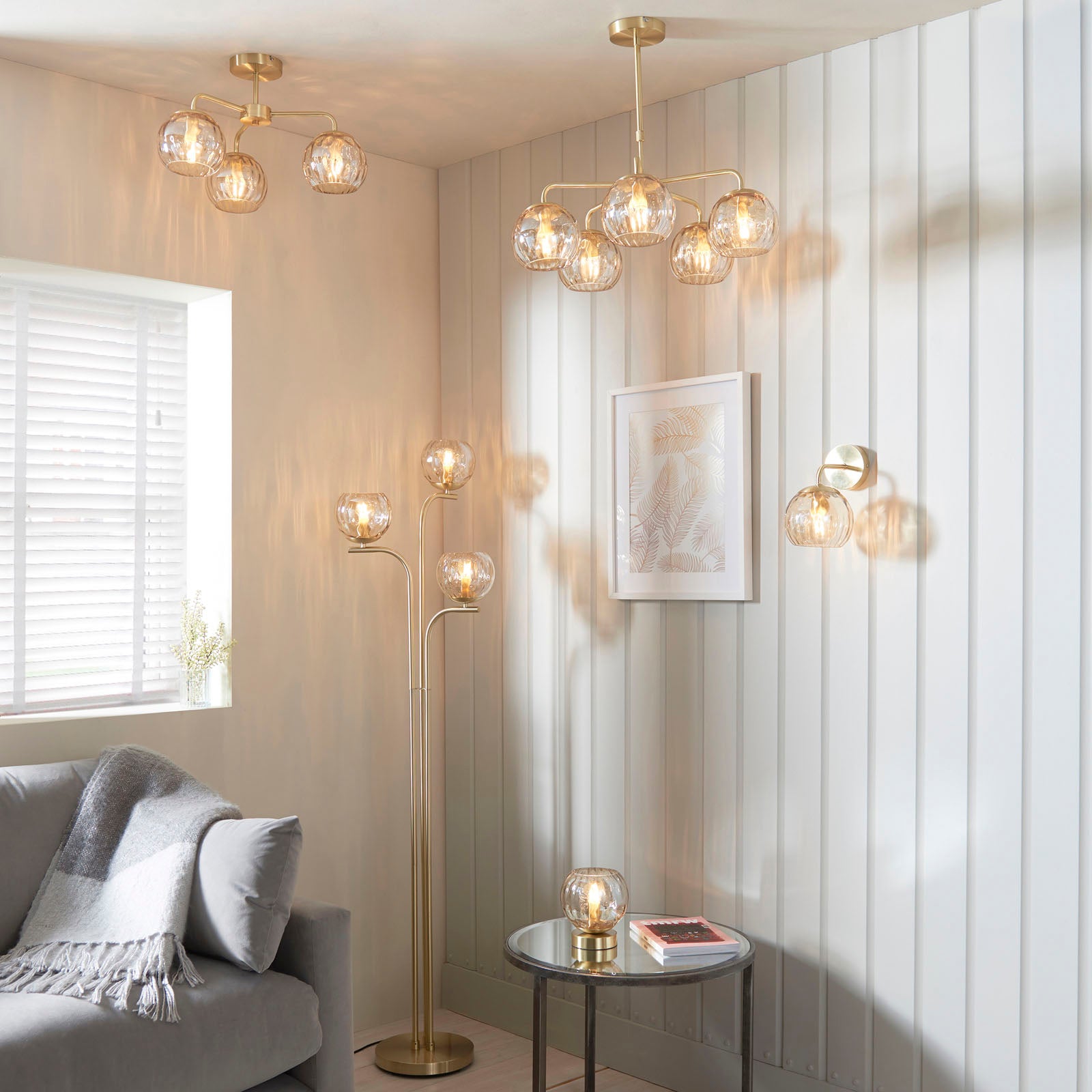 Dimple 5-Light Adjustable Drop Ceiling Light with Champagne Glass & Brushed Gold
