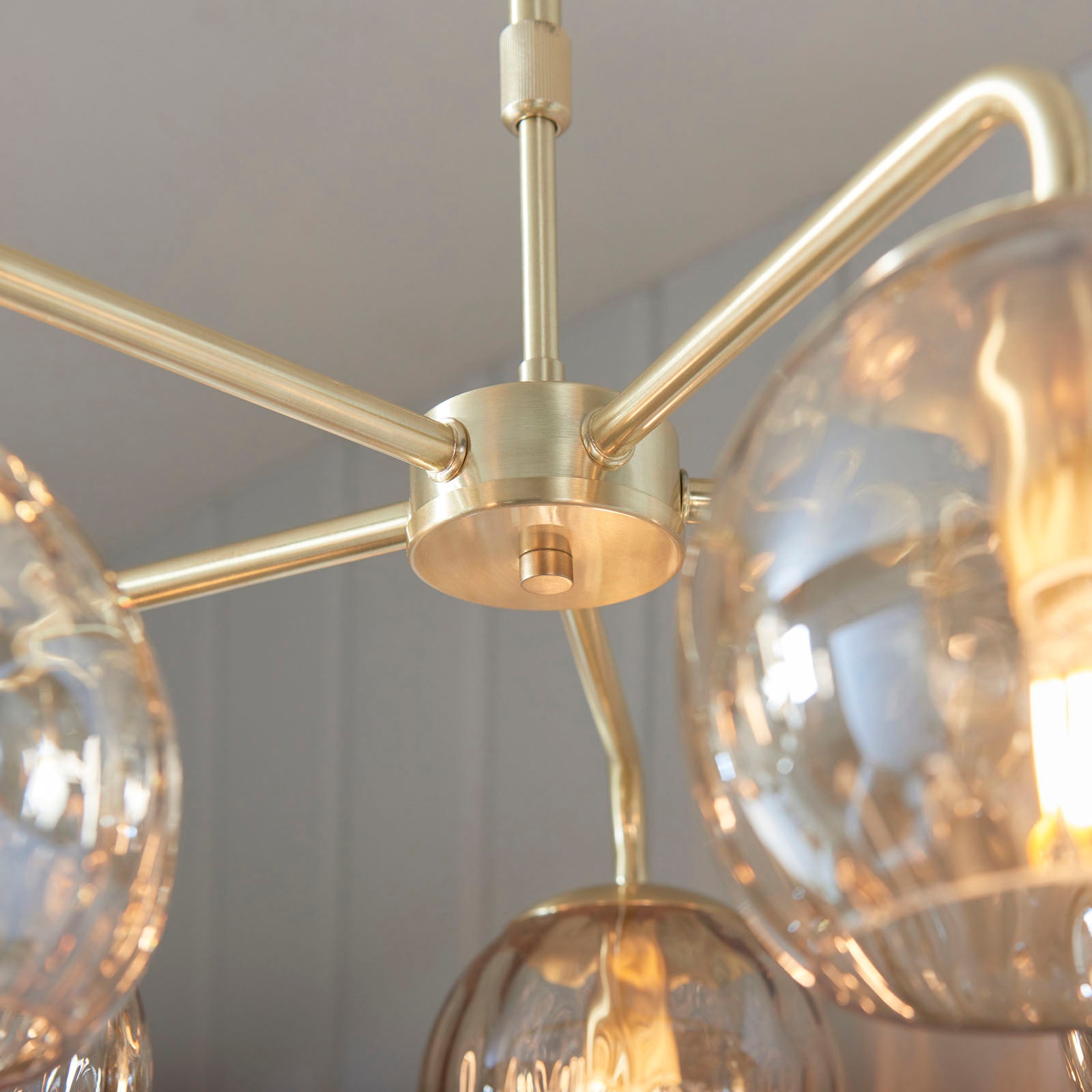Dimple 5-Light Adjustable Drop Ceiling Light with Champagne Glass & Brushed Gold