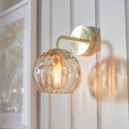 Dimple 1-Light Champagne Glass Wall Light with Brushed Gold Finish