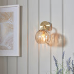 Dimple 1-Light Champagne Glass Wall Light with Brushed Gold Finish