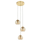 Dimple 3-Light Adjustable Brushed Brass Pendant with Champagne Glass Shades