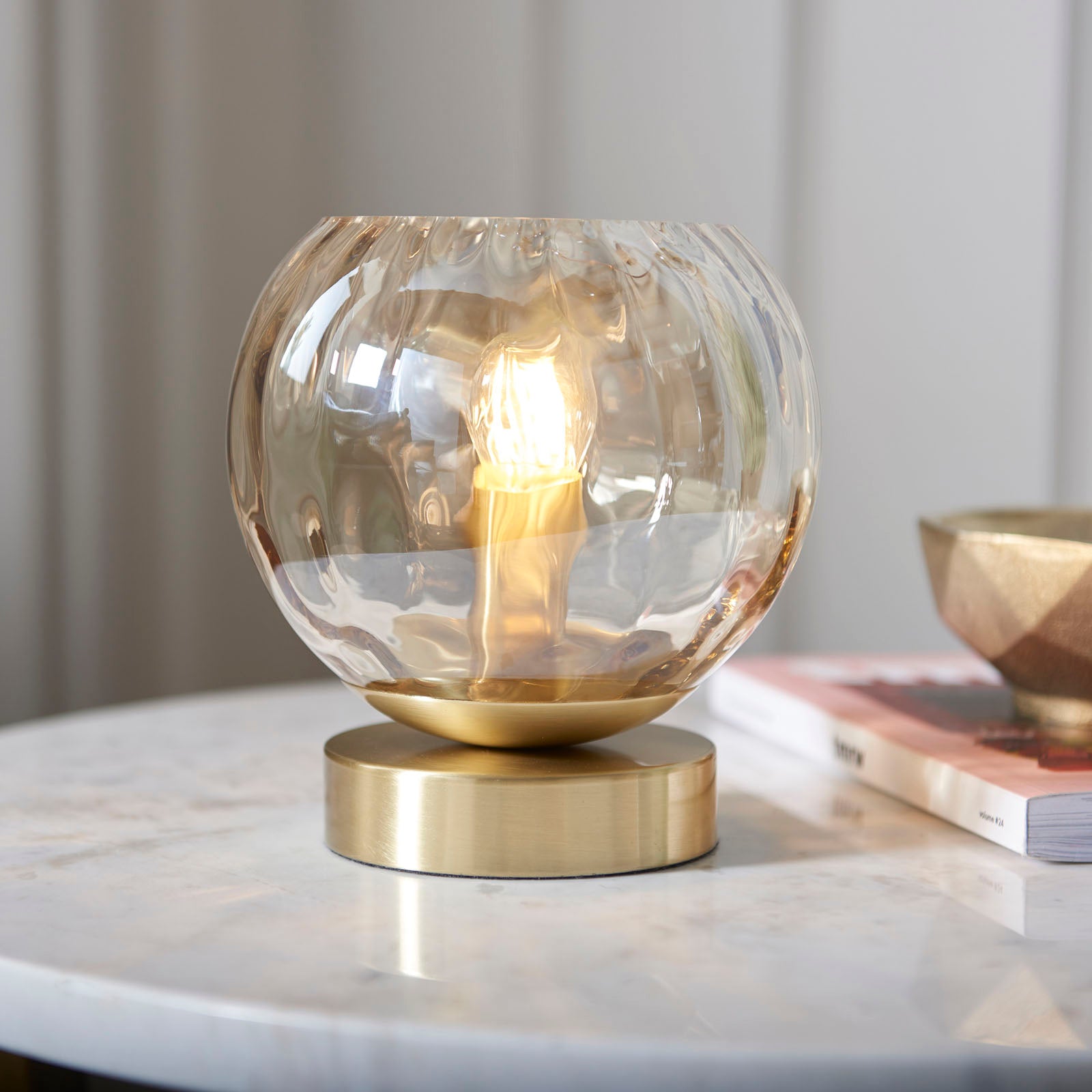 Dimple 1-Light Champagne Glass Table Lamp with Brushed Gold Finish