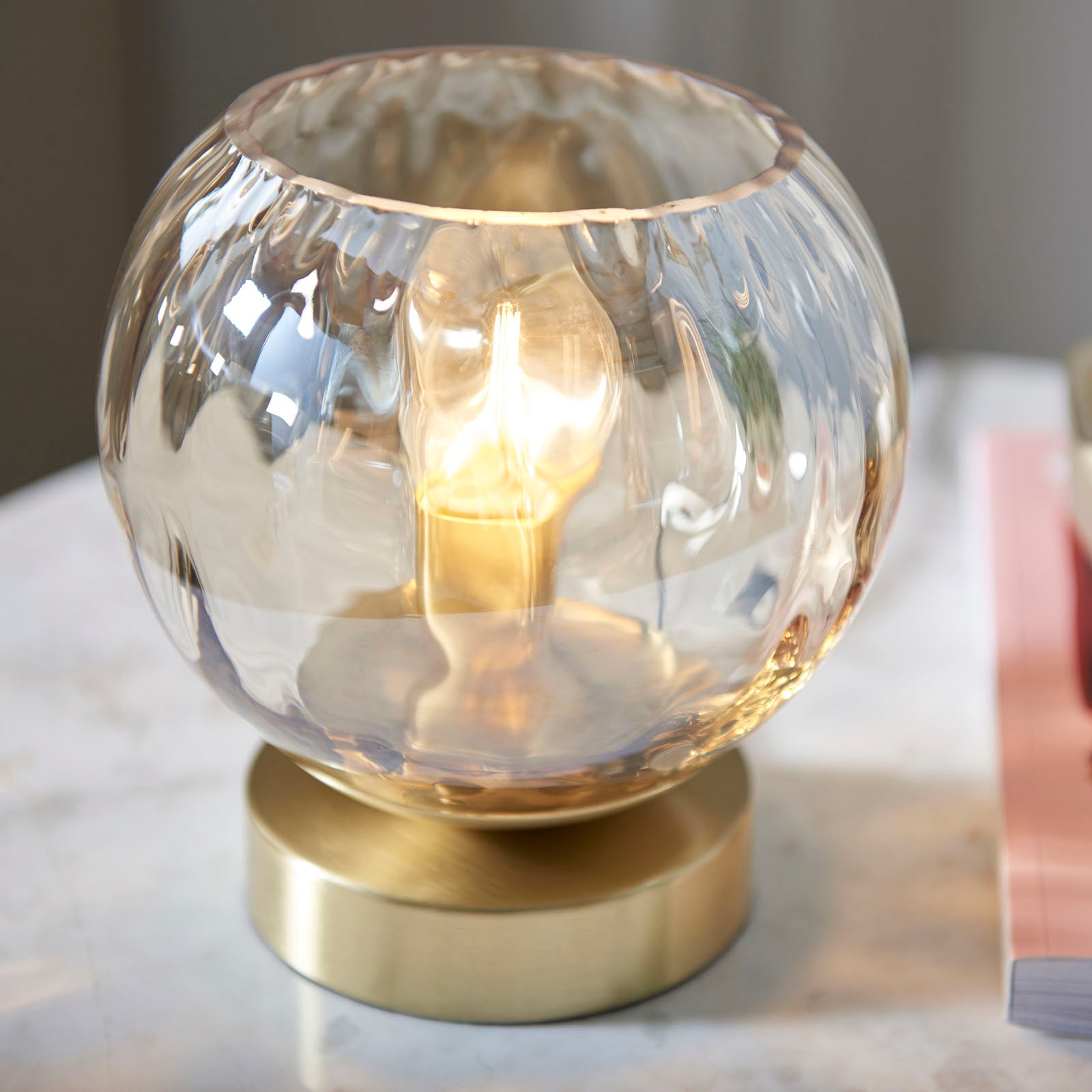 Dimple 1-Light Champagne Glass Table Lamp with Brushed Gold Finish