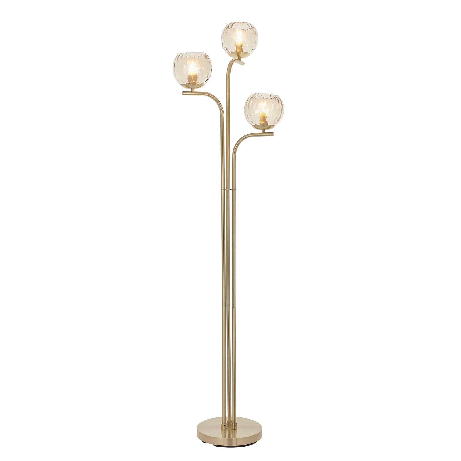 Dimple 3-Light Champagne Glass Floor Lamp with Brushed Gold Finish