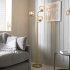 Dimple 3-Light Champagne Glass Floor Lamp with Brushed Gold Finish