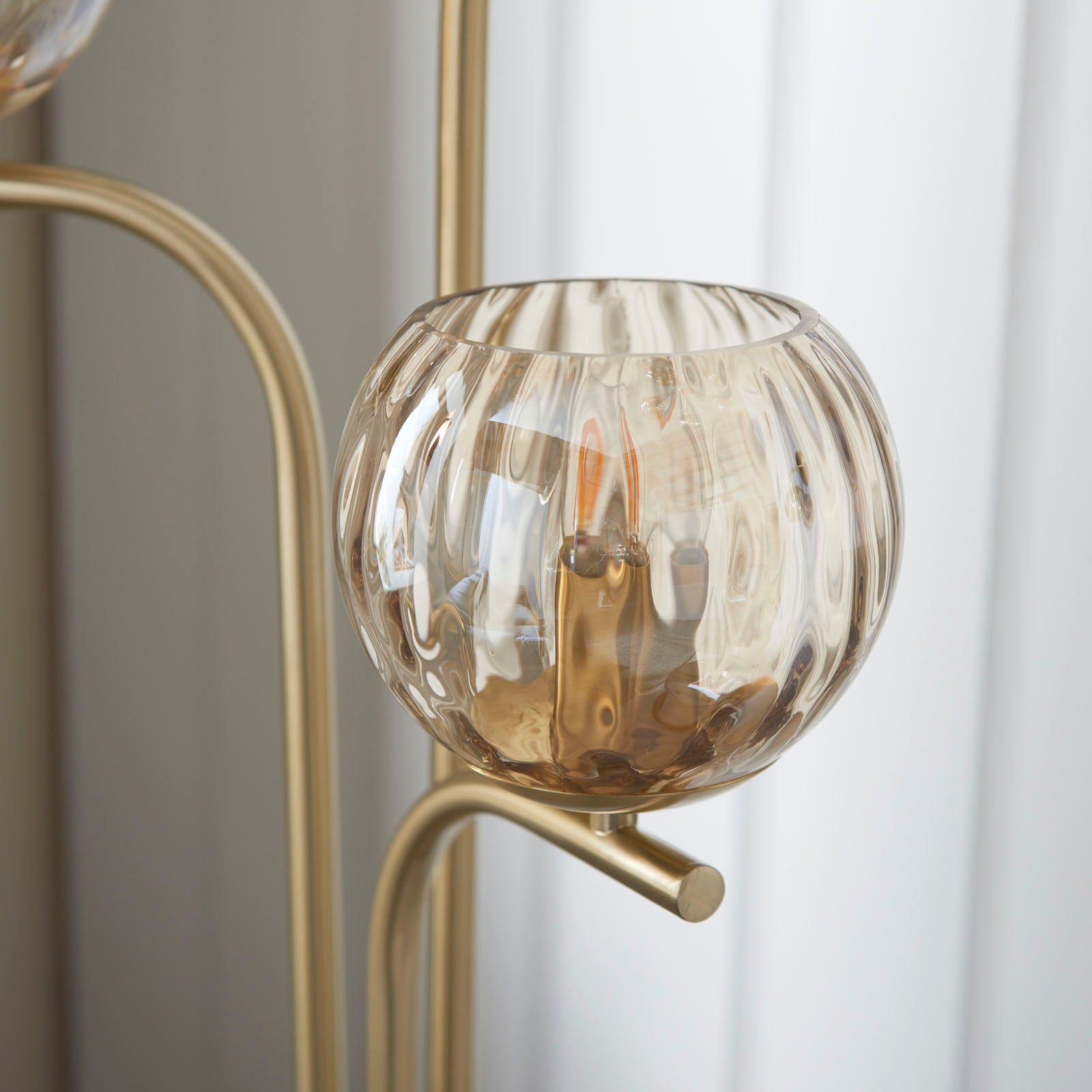 Dimple 3-Light Champagne Glass Floor Lamp with Brushed Gold Finish