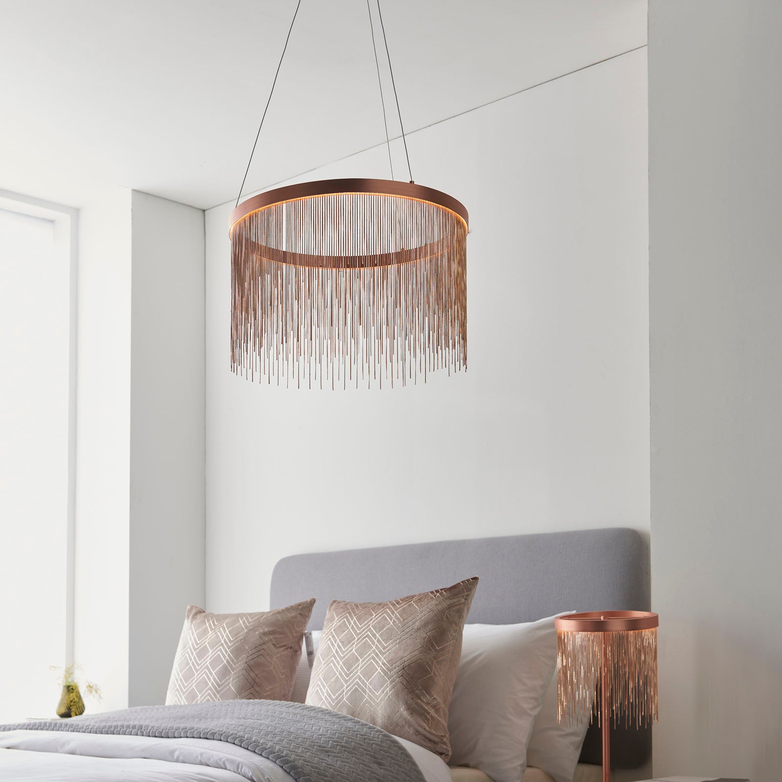 Zelma 1-Light Brushed Copper LED Waterfall Pendant