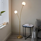Bloom 2-Light Floor Lamp: Modern Design (Satin Gold & White Glass)