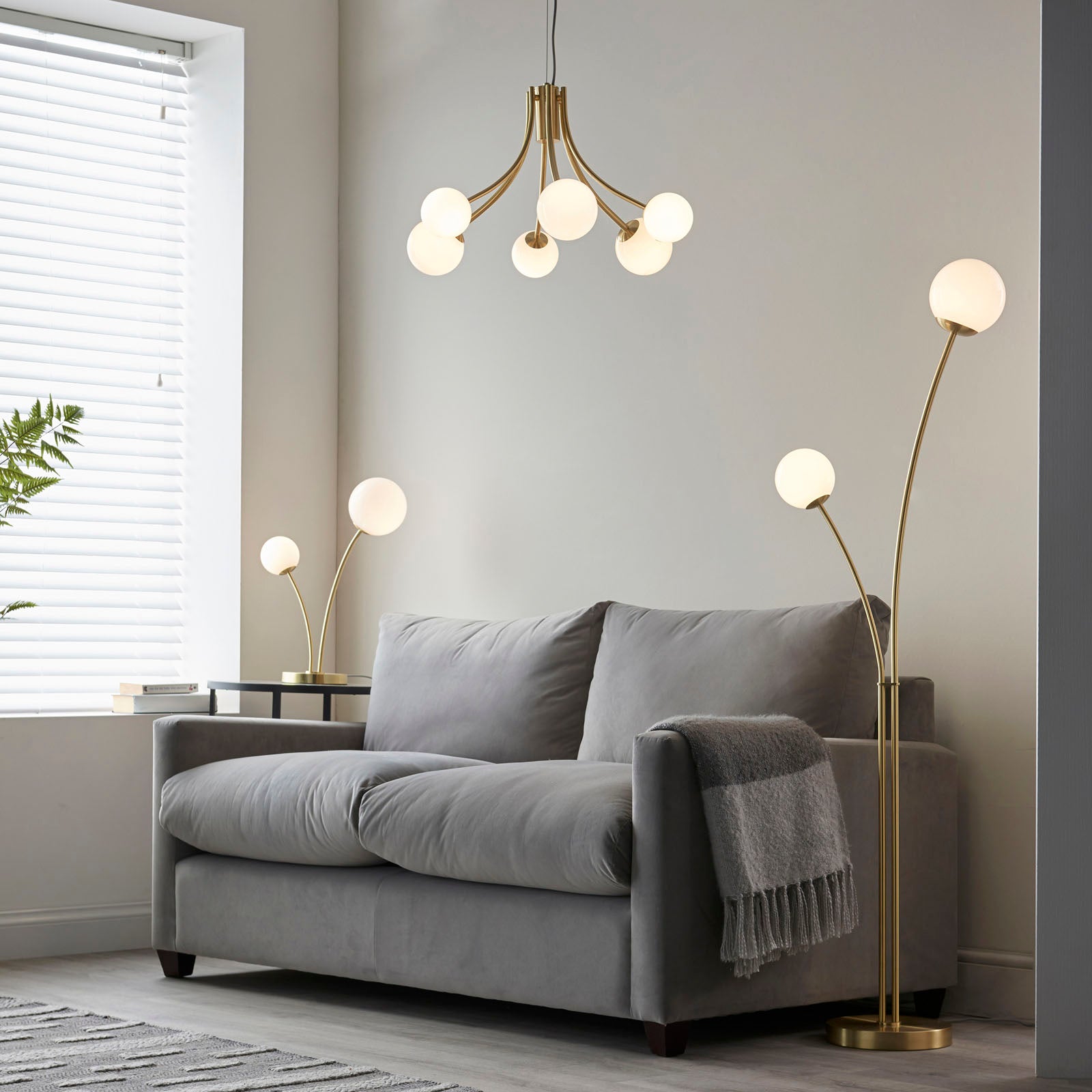 Bloom 2-Light Floor Lamp: Modern Design (Satin Gold & White Glass)