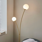 Bloom 2-Light Floor Lamp: Modern Design (Satin Gold & White Glass)