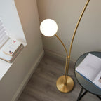Bloom 2-Light Floor Lamp: Modern Design (Satin Gold & White Glass)