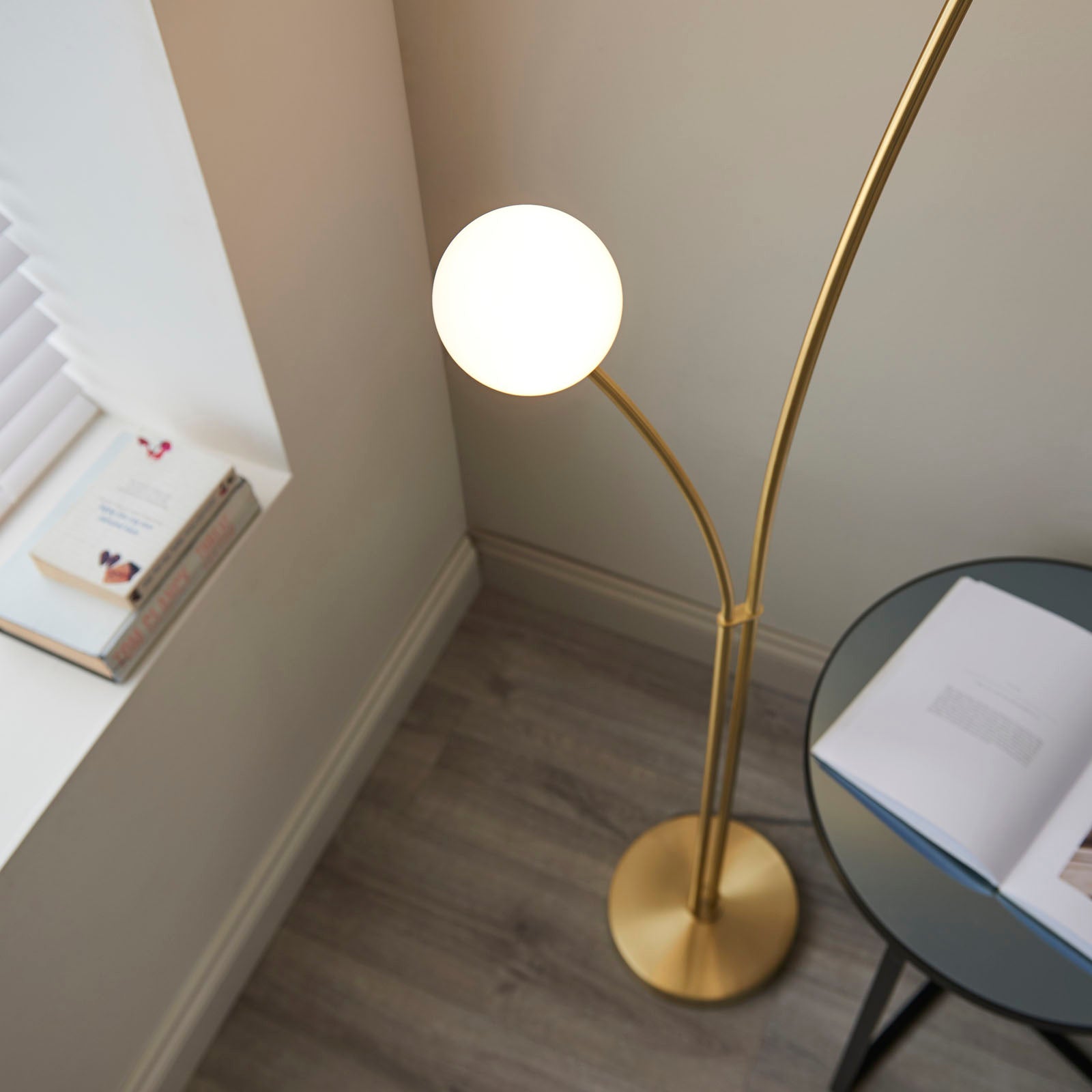 Bloom 2-Light Floor Lamp: Modern Design (Satin Gold & White Glass)