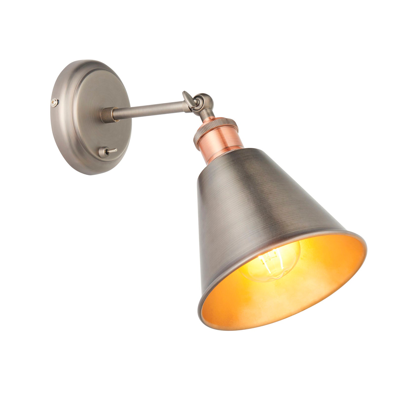 Hal 1-Light Classic Industrial Wall Light - Aged Pewter & Copper