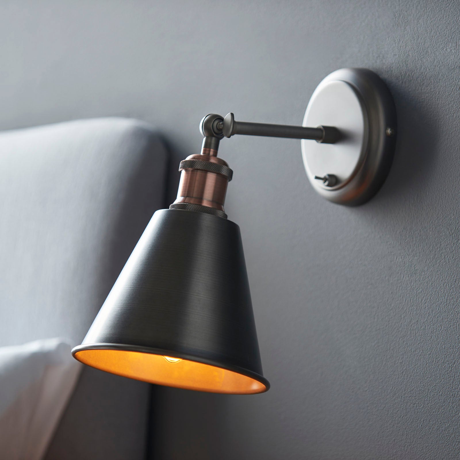 Hal 1-Light Classic Industrial Wall Light - Aged Pewter & Copper