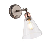Hal 1-Light Industrial Wall Light with Glass - Aged Pewter & Copper